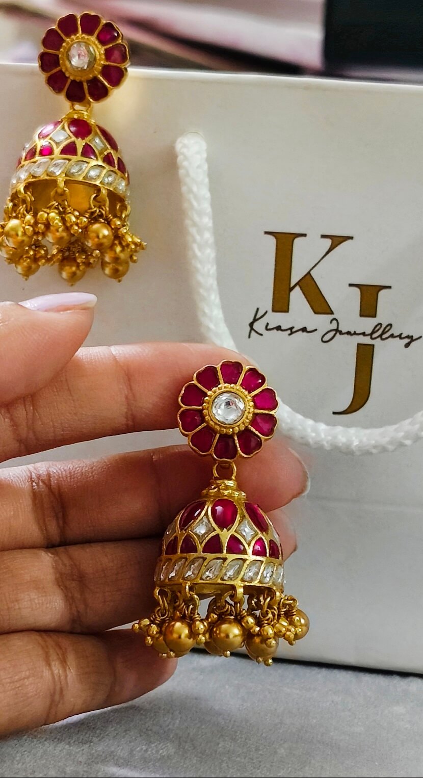 kiasa jadau studs with detachable jhumki kiasa jadau studs with detachable jhumki