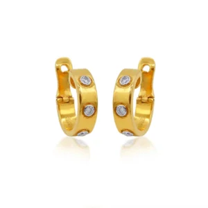 925 Silver Gold Plated Elegant Hoop Earrings with CZ Stones