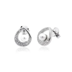 925 Silver Teardrop Pearl & Zircon Earrings